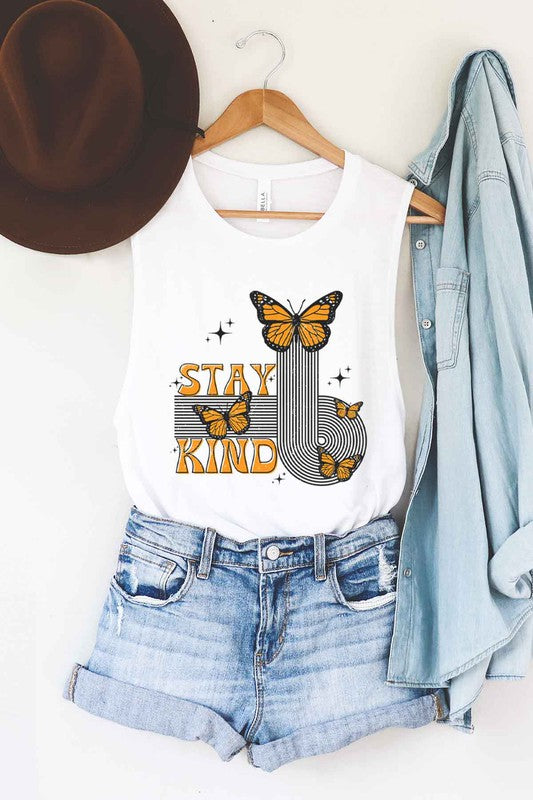 STAY KIND BUTTERFLY GRAPHIC MUSCLE TANK