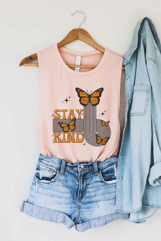 STAY KIND BUTTERFLY GRAPHIC MUSCLE TANK