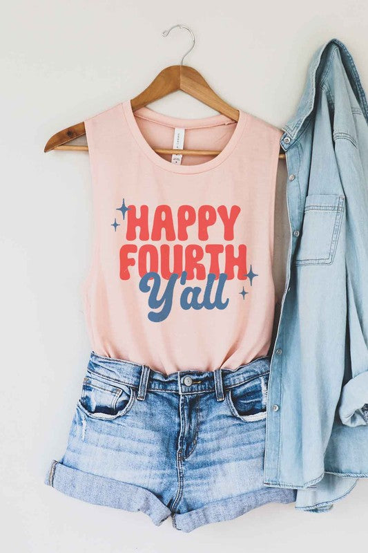HAPPY FOURTH YALL GRAPHIC MUSCLE TANK