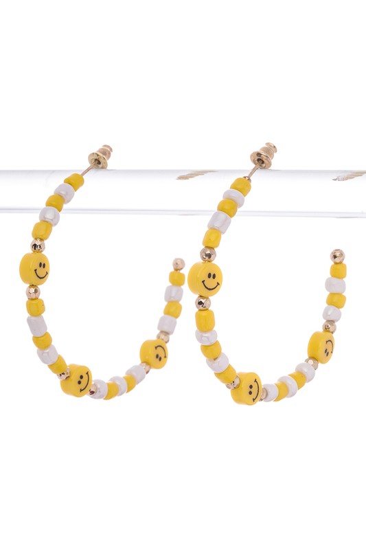 Smiley Face Beaded Hoop Earrings