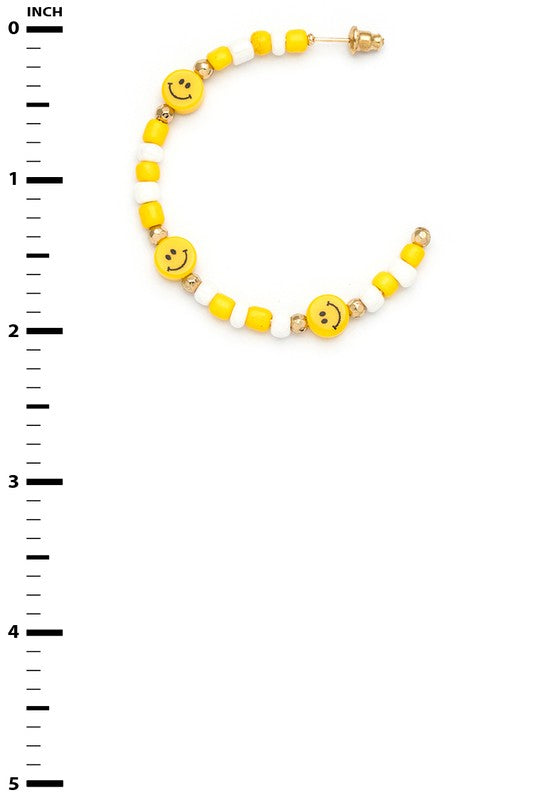Smiley Face Beaded Hoop Earrings