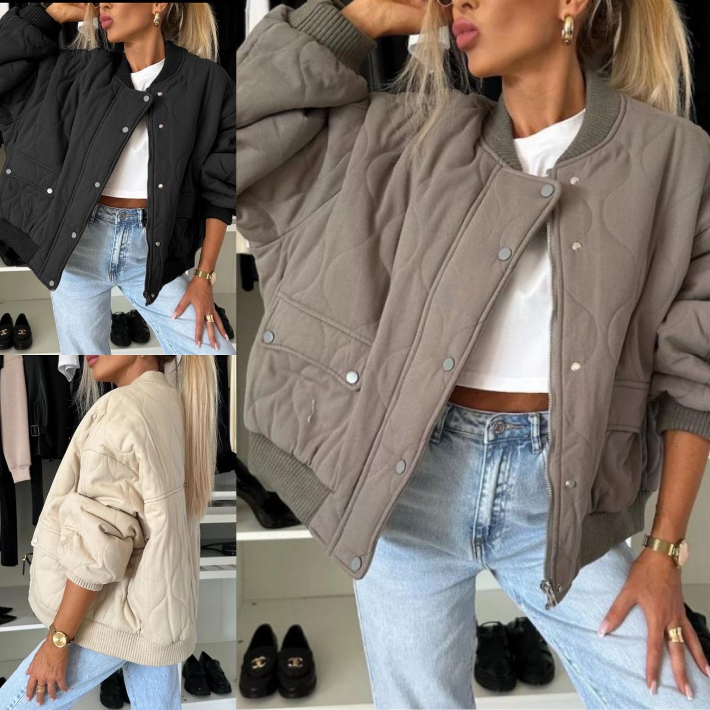 Baseball Collar Snap Down Long Sleeve Jacket