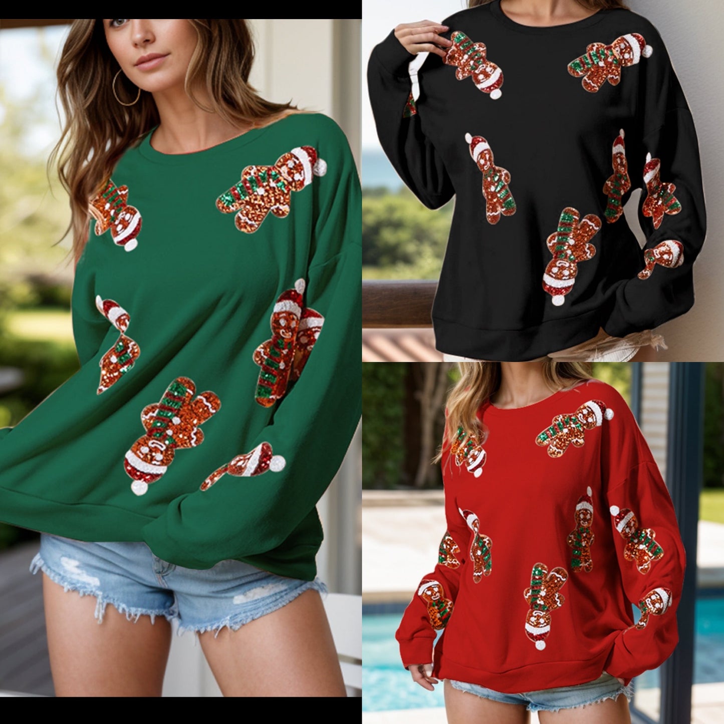 Sequin Gingerbread Man Long Sleeve Sweatshirt