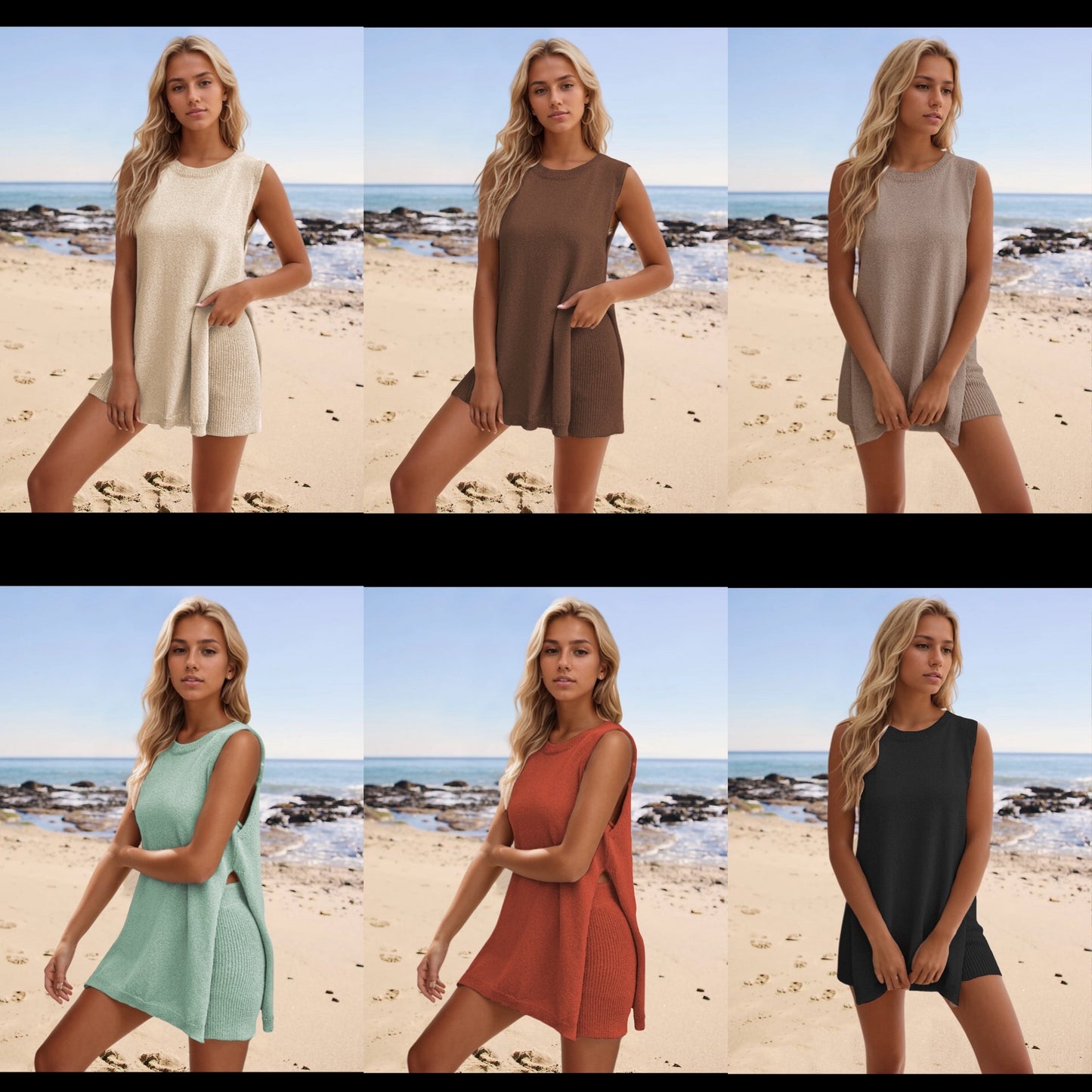 Slit Round Neck Top and Shorts Set