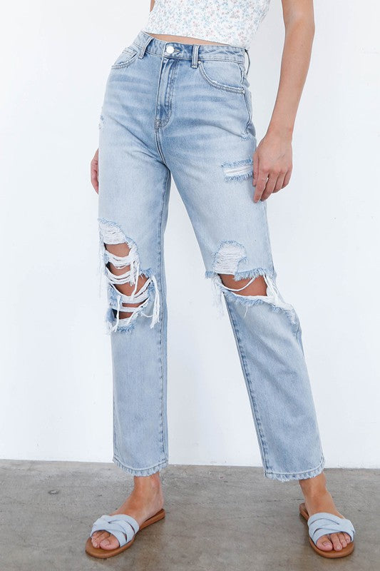 High Waist Ripped Loose Fit Jeans