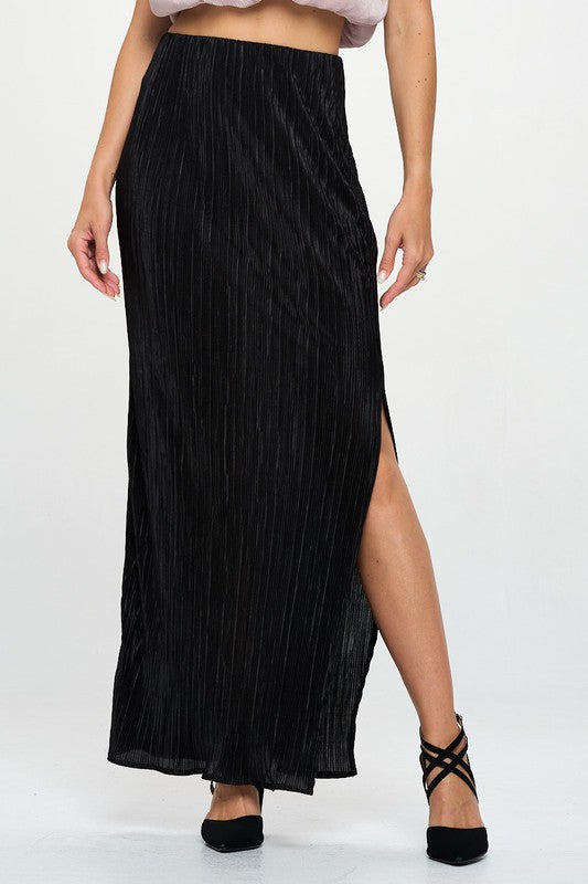 Made in USA Plisse Maxi Skirt with Slit