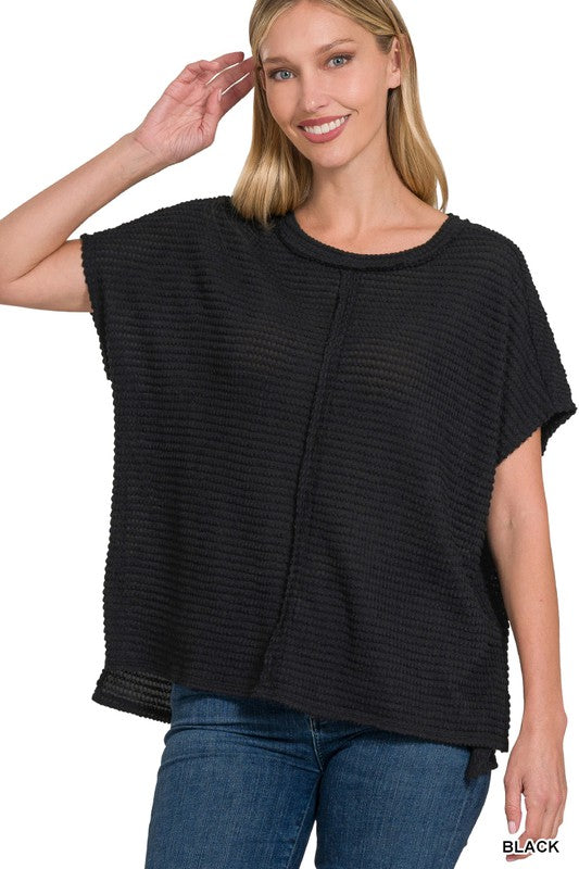 Dolman Short Sleeve Jacquard Sweater