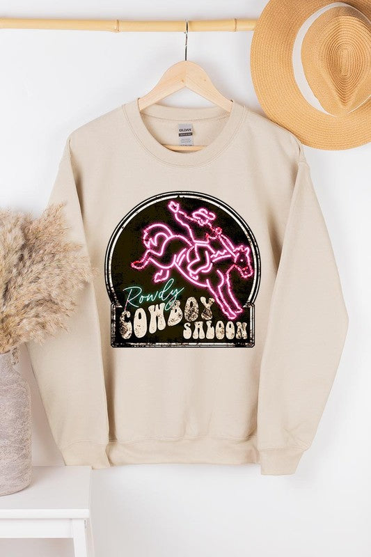 Cowboy Saloon Neon Sign Graphic Fleece Sweatshirts