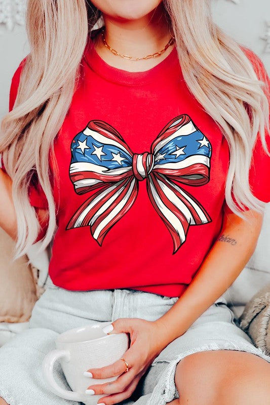 Coquette American Flag Bow Graphic T Shirts