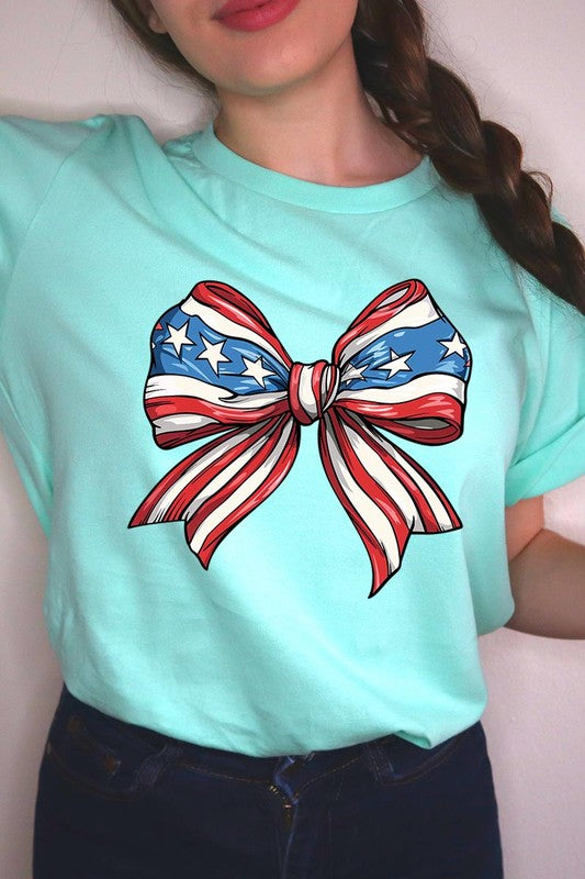 Coquette American Flag Bow Graphic T Shirts