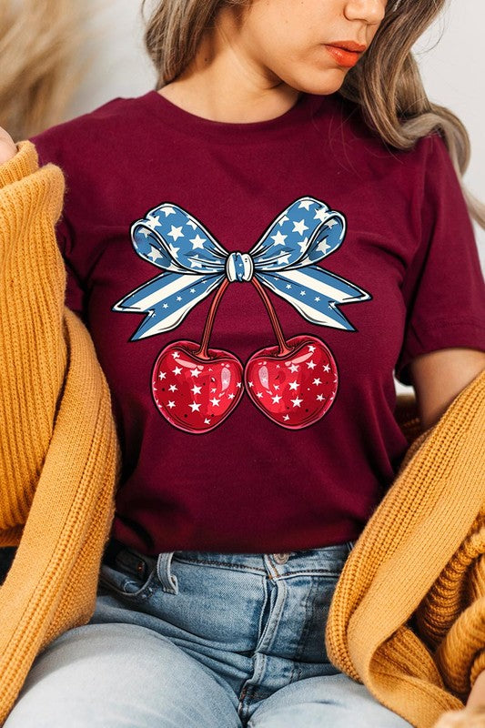 Cherry Coquette USA Bow Graphic T Shirts