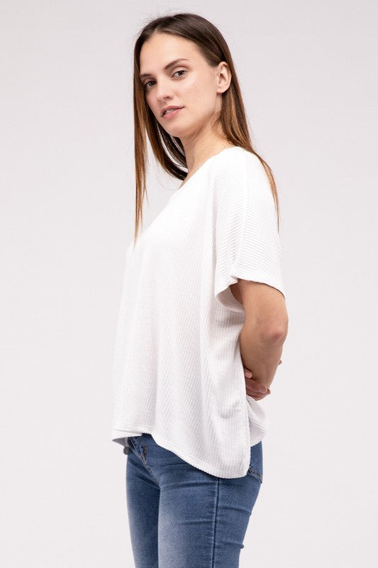 Ribbed Striped Oversized Short Sleeve Top