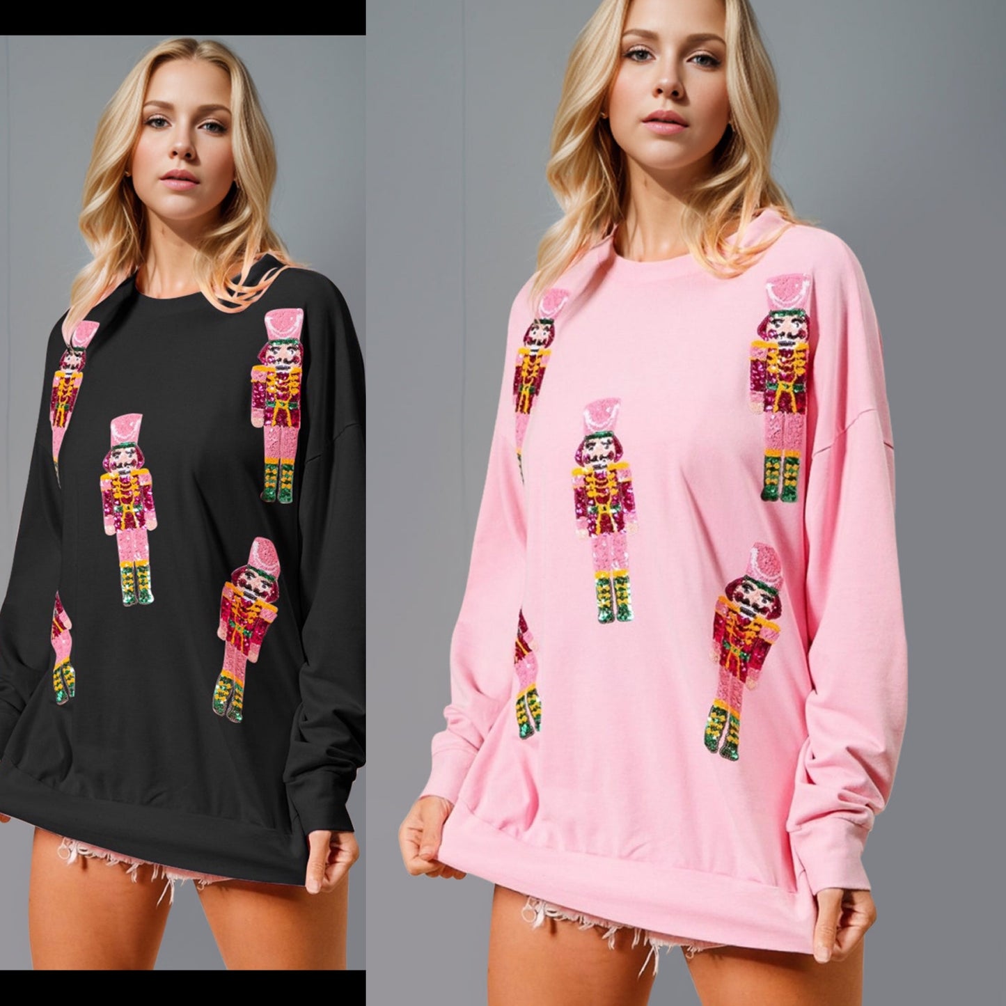 Double Take Sequin Nutcracker Round Neck Long Sleeve Sweatshirt