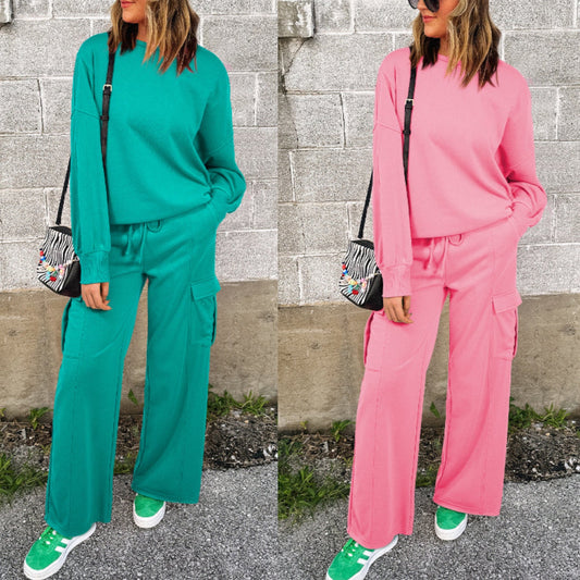 Full Size Round Neck Long Sleeve Top and Drawstring Pants Set