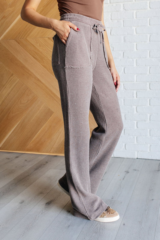 Mineral Wash Waffle Knit Pants in Brown